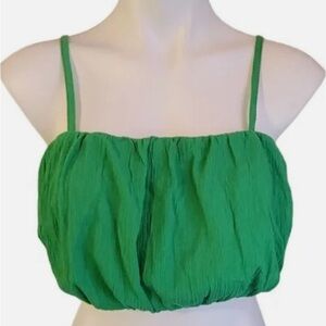 NWT 🏷️ Wild Fable Green Ruched Woven Bubble Hem Crop Top - Size S